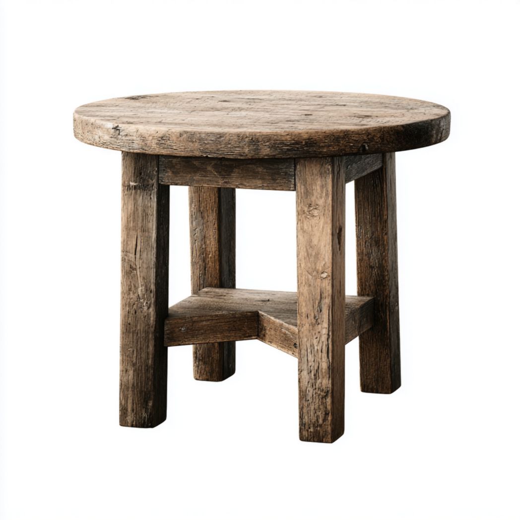 Table d’appoint ronde en bois massif, style rustique