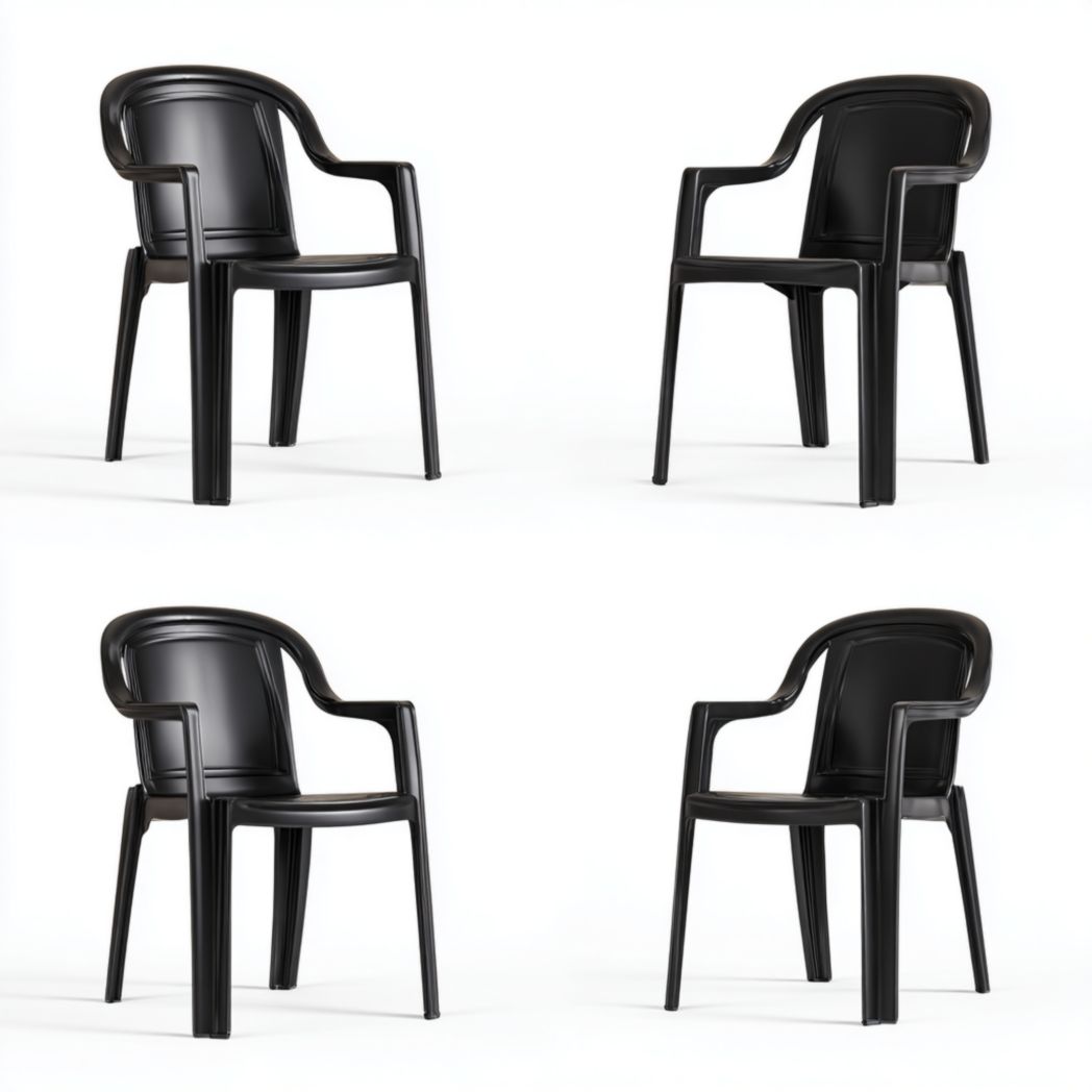 Lot de 4 fauteuils de jardin en résine noire avec dossier et accoudoirs