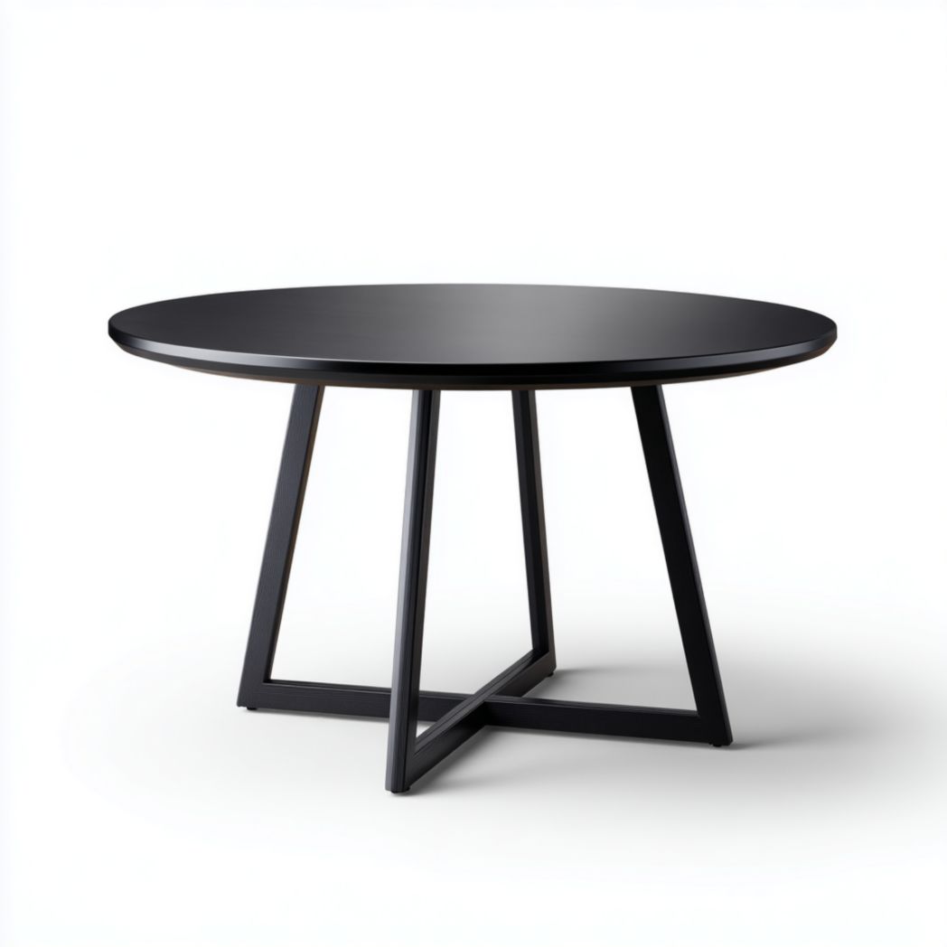 Table de jardin, plateau rond noir + structure métallique noire