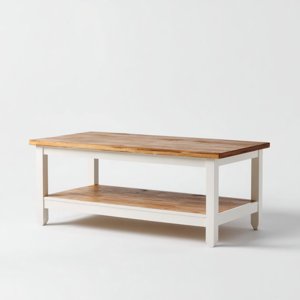 Table basse rectangulaire en bois bicolore avec étagère ouverte