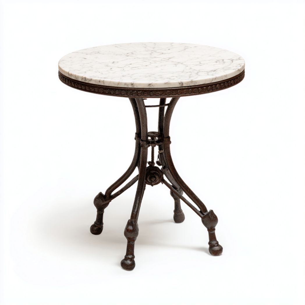 Table d’appoint ronde avec plateau en marbre blanc et piètement en métal noir