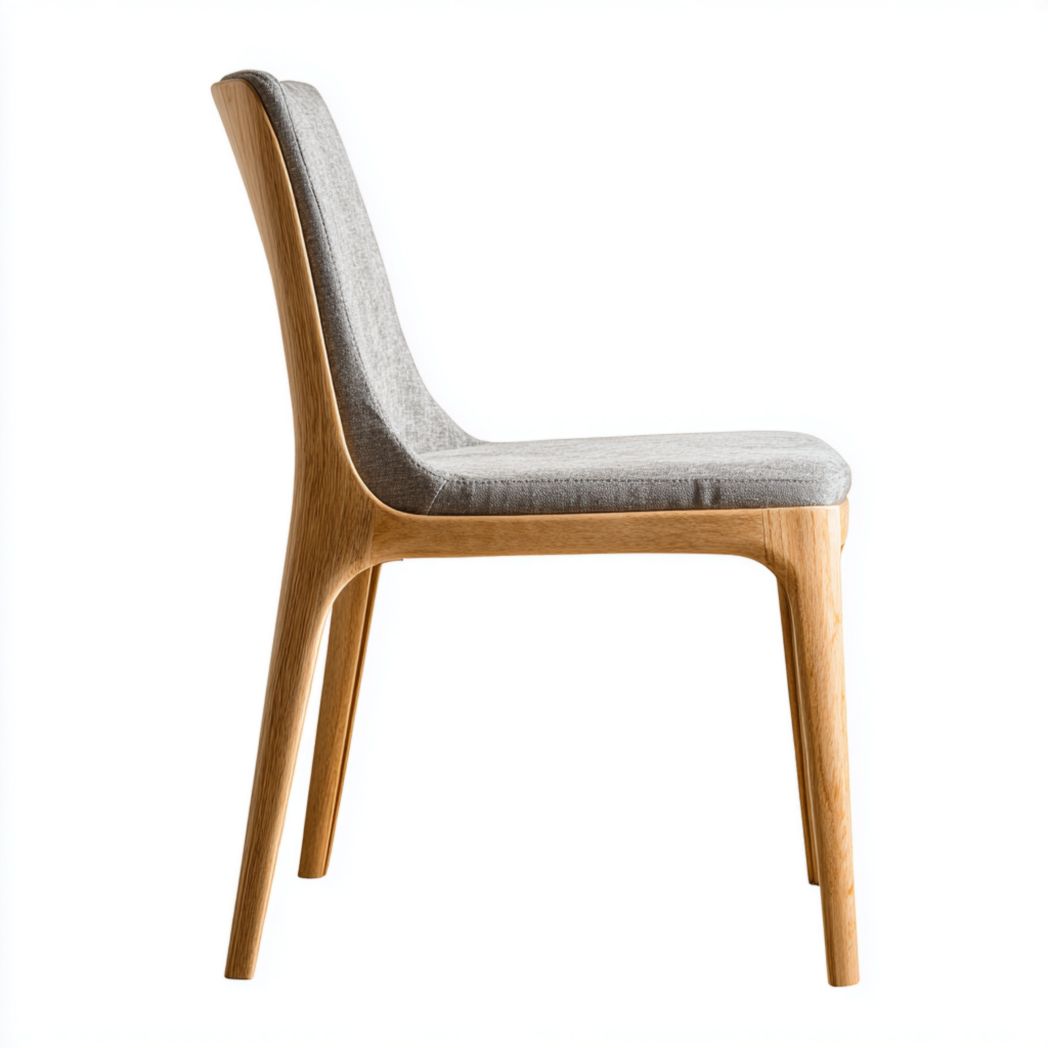 Chaise en bois naturel avec assise rembourrée grise