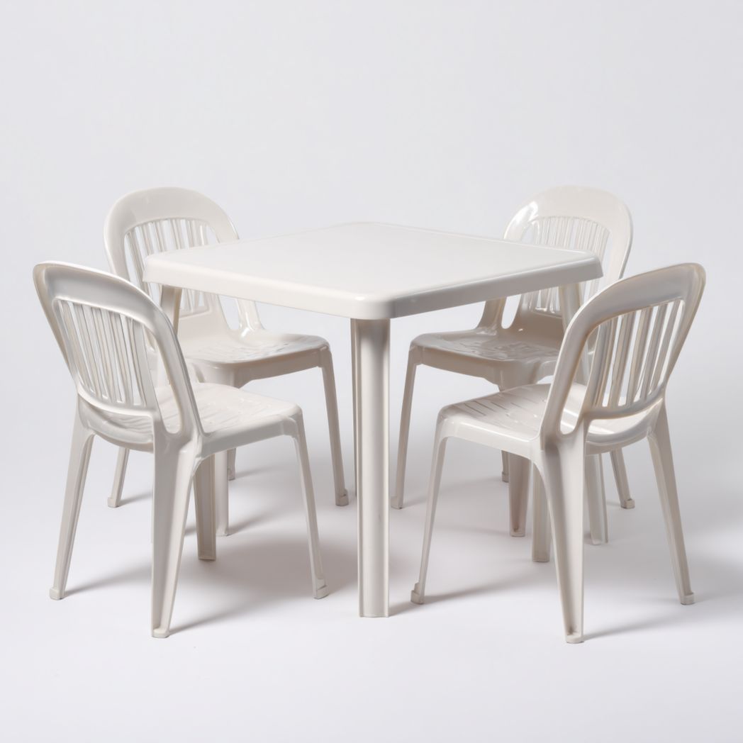 Ensemble de jardin en résine blanche, table carrée avec 4 chaises