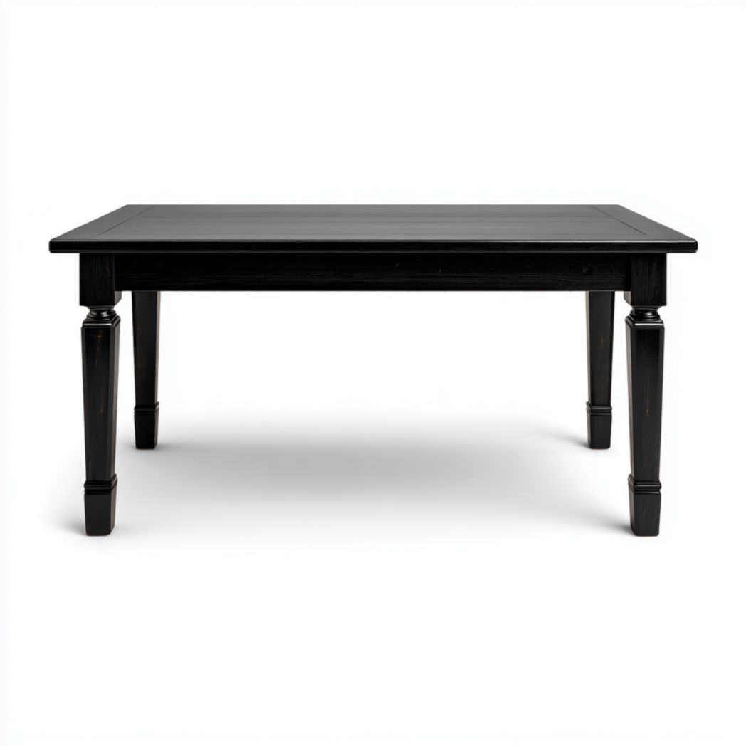 Table de jardin, plateau rectangulaire en bois noir avec pieds sculptés
