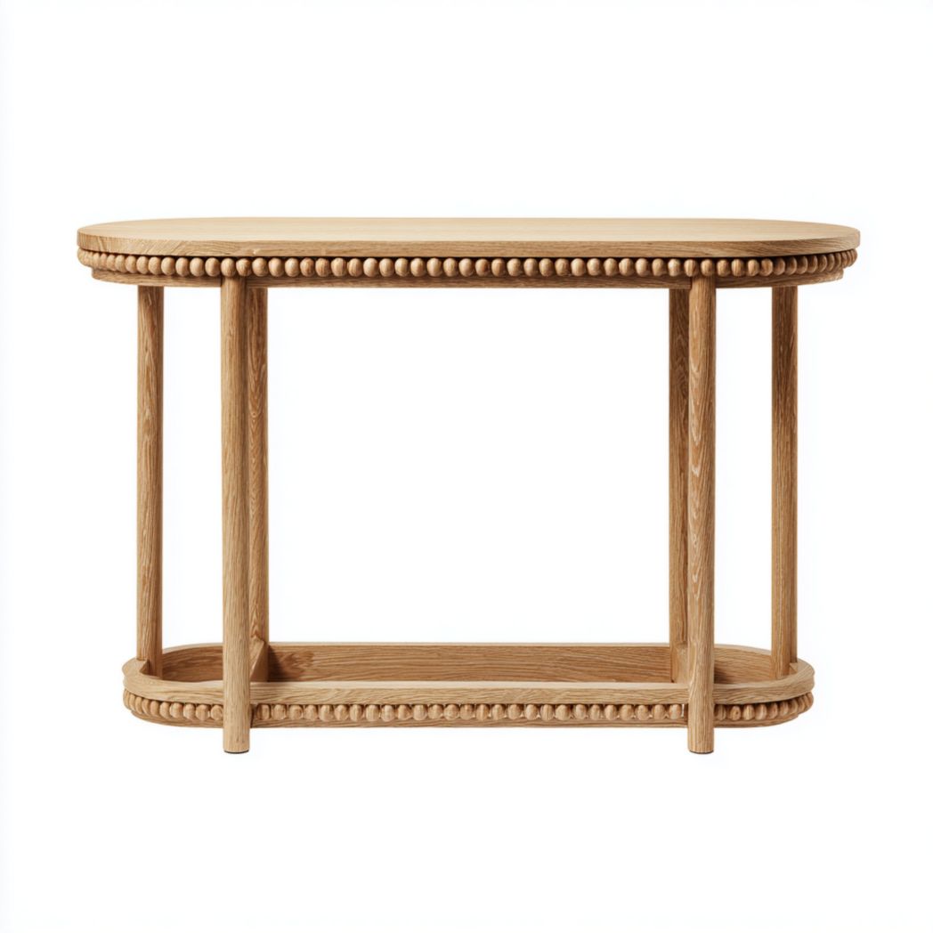 Console ovale en bois massif à deux niveaux avec bordure décorative