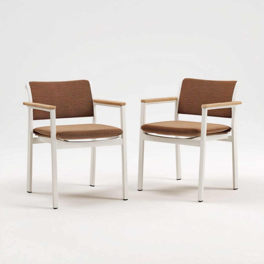 Lot de 2 fauteuils de jardin structure blanche avec assise et dossier bruns