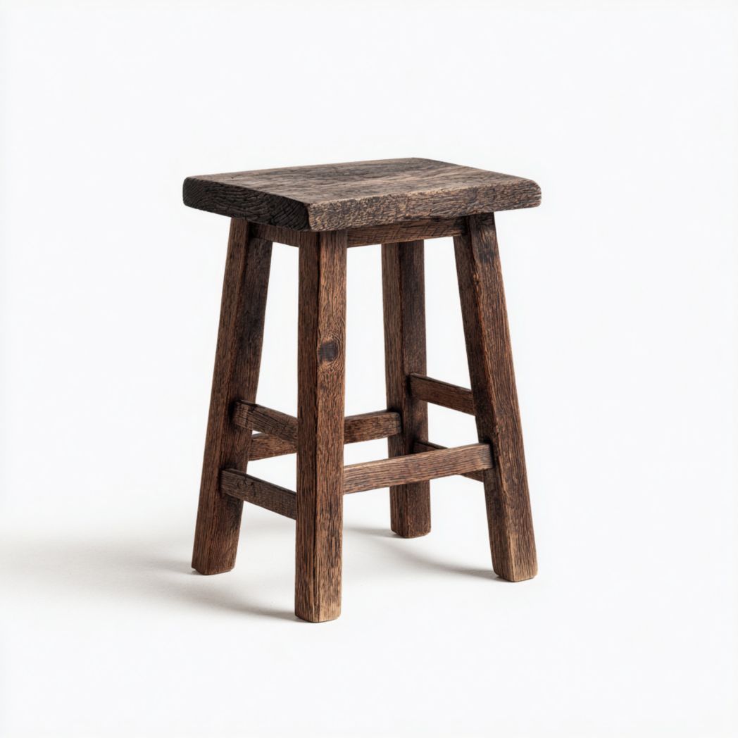 Tabouret haut carré en bois massif finition brun foncé avec structure renforcée