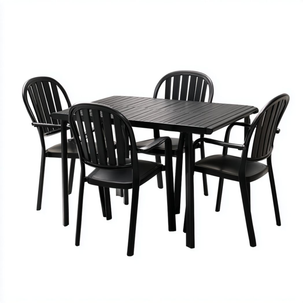 Ensemble de jardin en aluminium noir, 1 table rectangulaire avec 4 chaises sans coussin