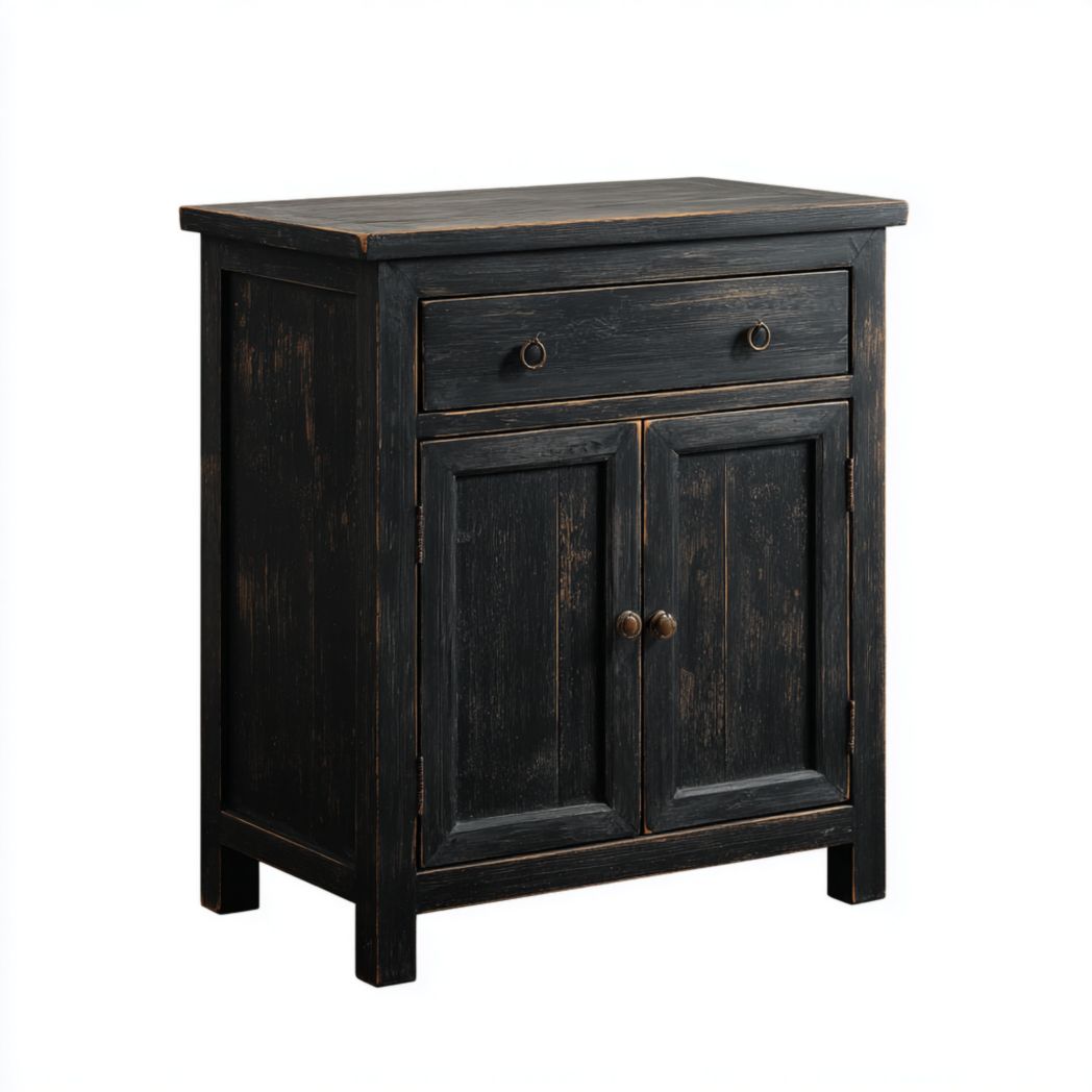 Armoire en bois noir avec un tiroir et deux portes