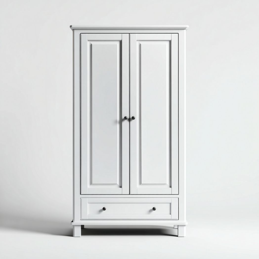 Armoire en bois blanc à deux portes et un tiroir