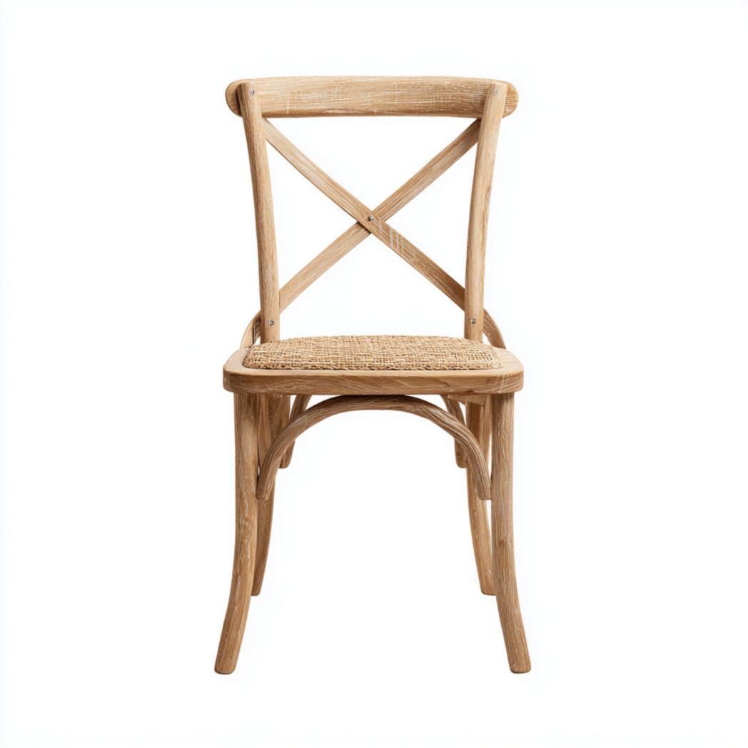 Chaise en bois naturel avec dossier croisé et assise en rotin