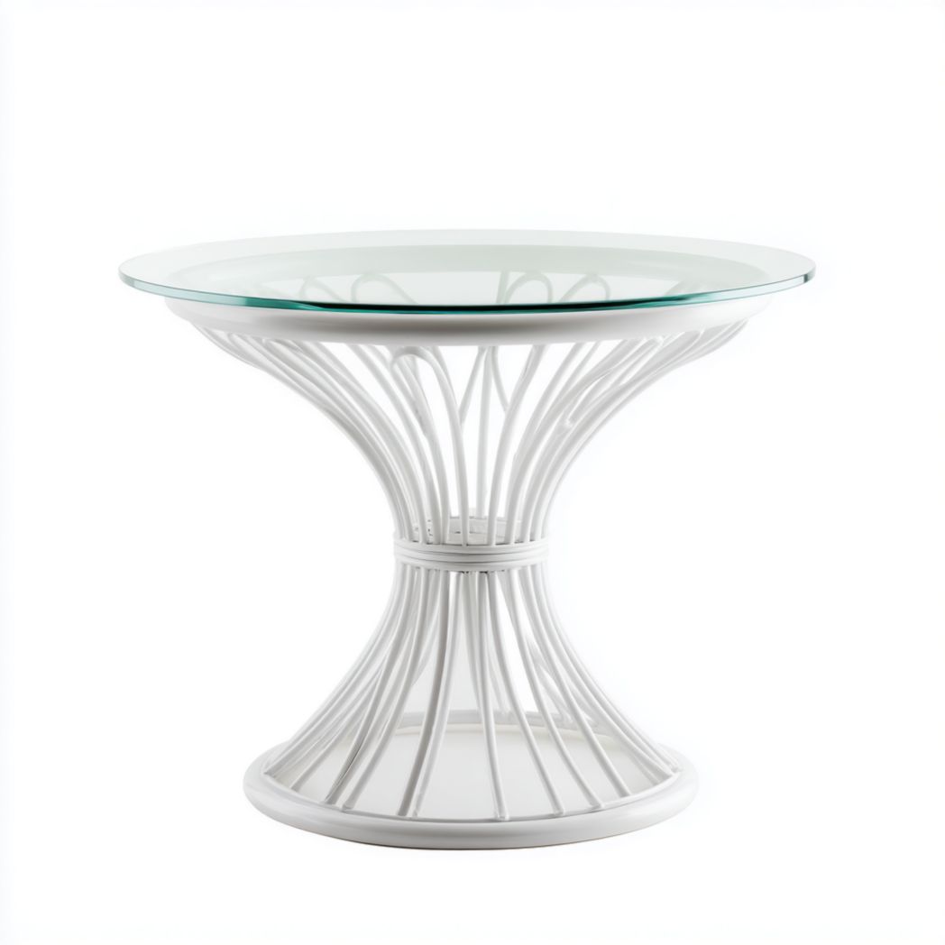 Table d’appoint ronde en métal blanc avec plateau en verre