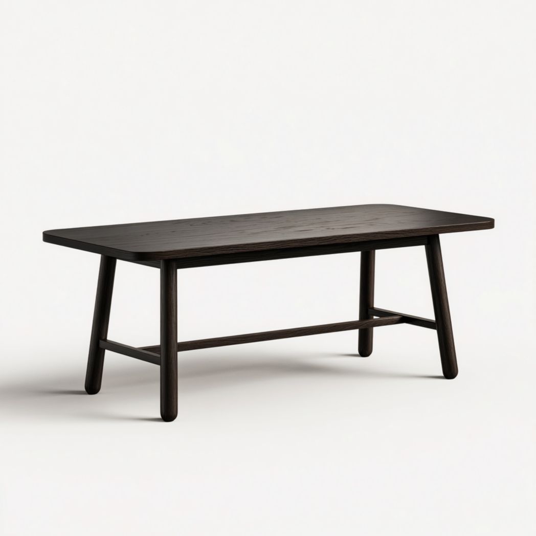 Table de jardin, plateau rectangulaire en bois brun foncé avec traverse de renfort