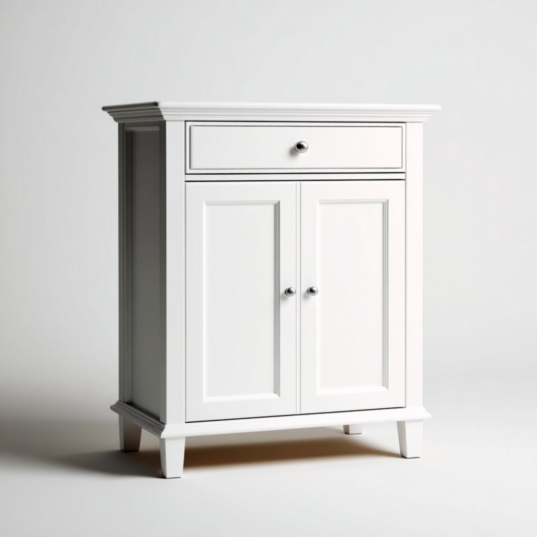 Commode en bois massif blanc avec un tiroir et deux portes