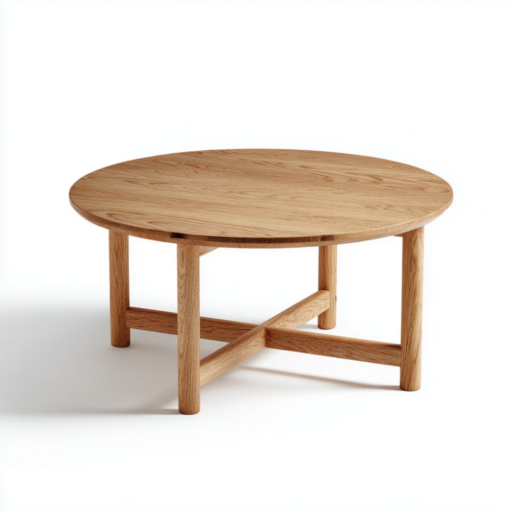 Table basse ronde en bois massif avec structure de renfort croisée