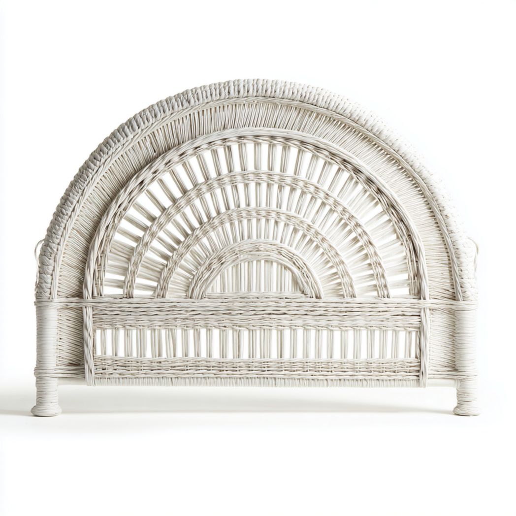 Tête de lit tressée blanche en forme de demi-cercle