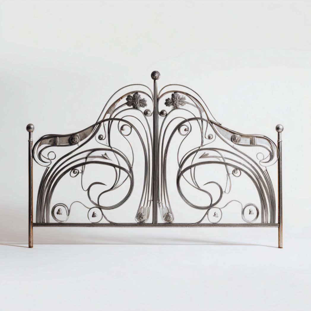Tête de lit en métal avec ornements gris argenté forme arquée