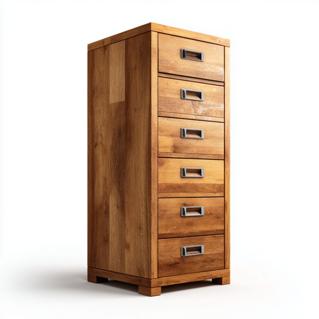 Classeur en bois marron clair à six tiroirs, rectangulaire