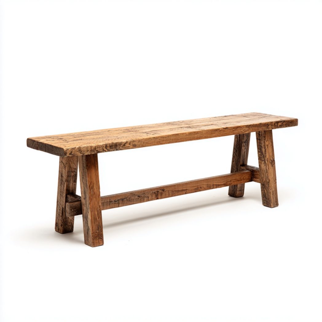Banc en bois massif marron foncé de forme longue