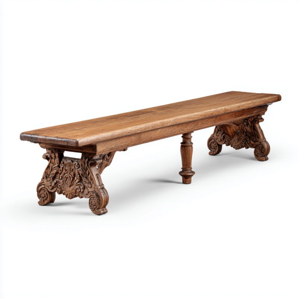 Banc en bois sculpté marron foncé