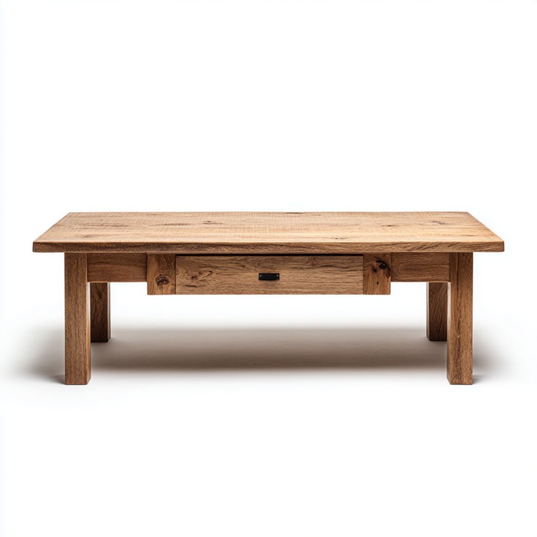 Table basse rectangulaire en bois massif avec tiroir