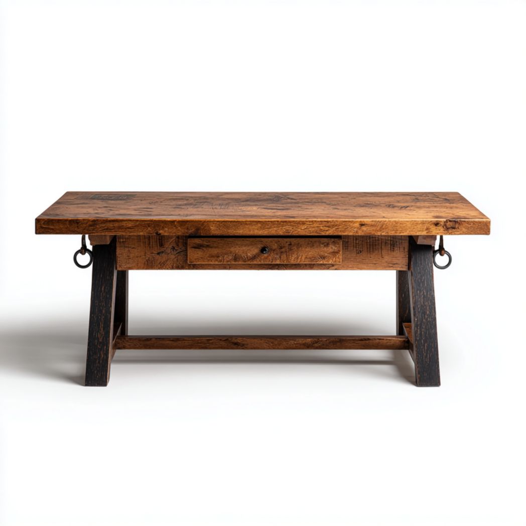 Table basse rectangulaire en bois avec tiroir et cadre noir