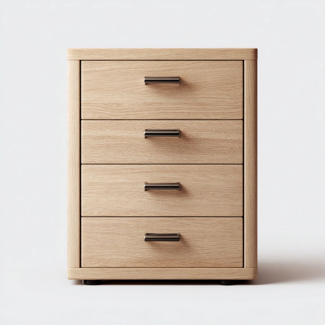 Classeur en bois clair avec quatre tiroirs et une forme rectangulaire