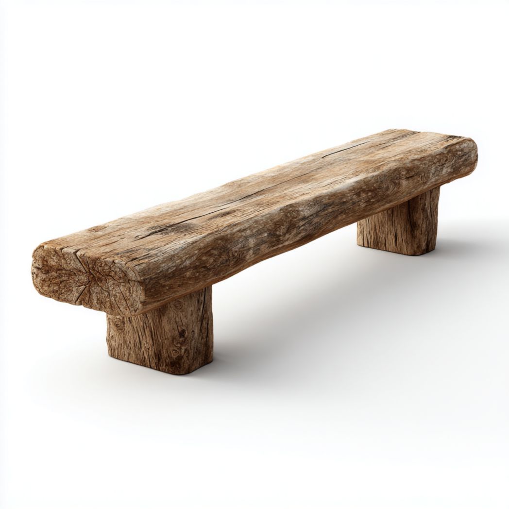 Banc en bois avec assise solide et pieds en bloc de couleur naturelle