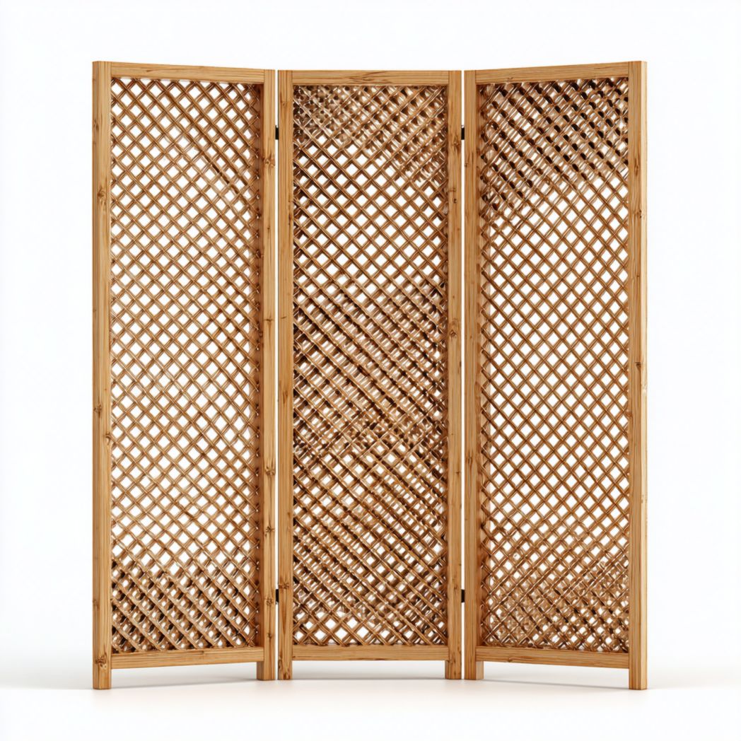Paravent creux à trois panneaux en bambou naturel