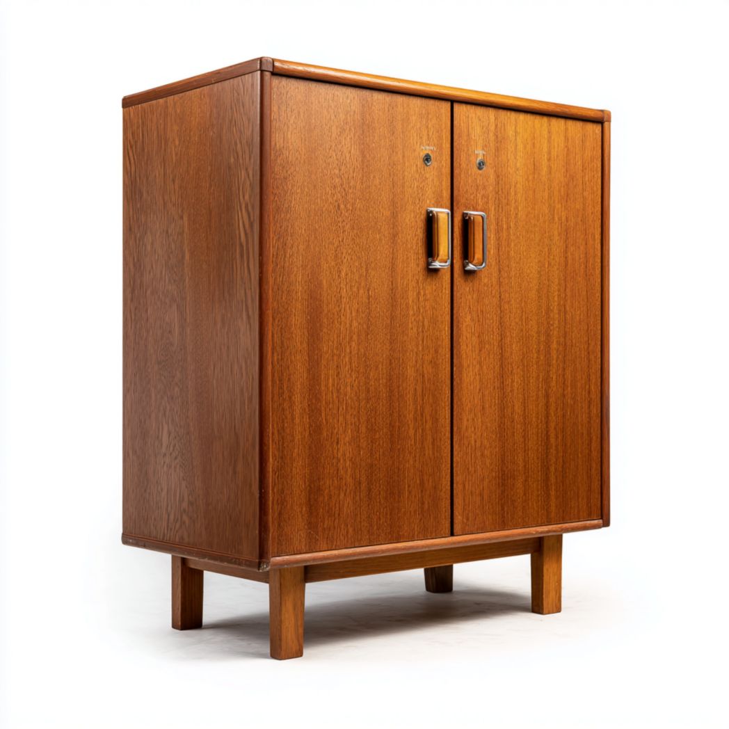 Classeur en bois marron à doubles portes