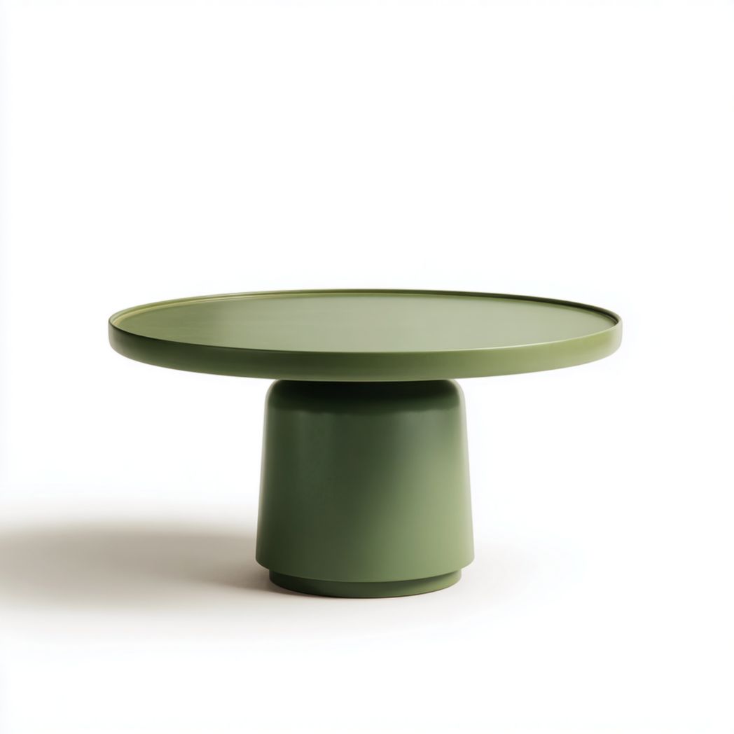 Table basse ronde verte avec base intégrée