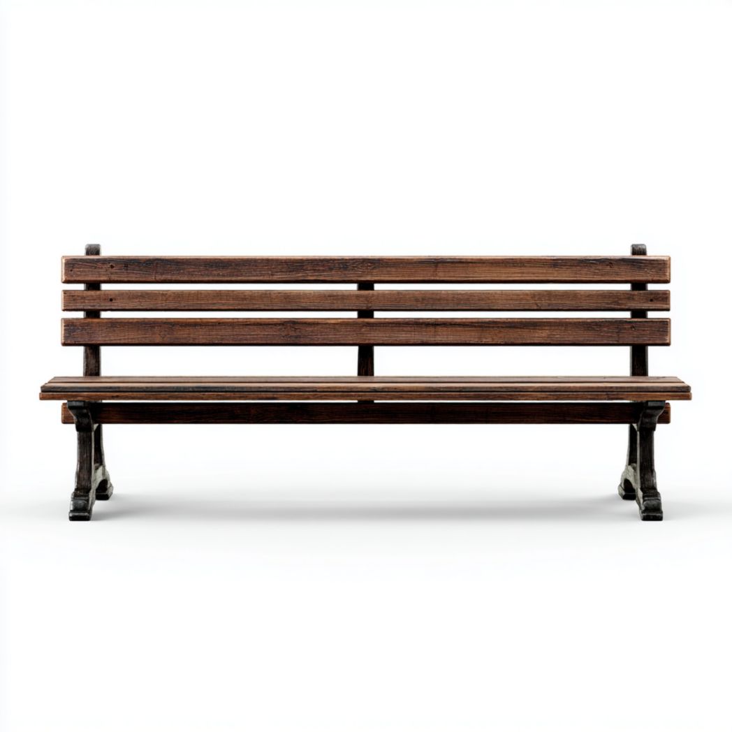 Banc en bois avec dossier à lattes et pieds en métal