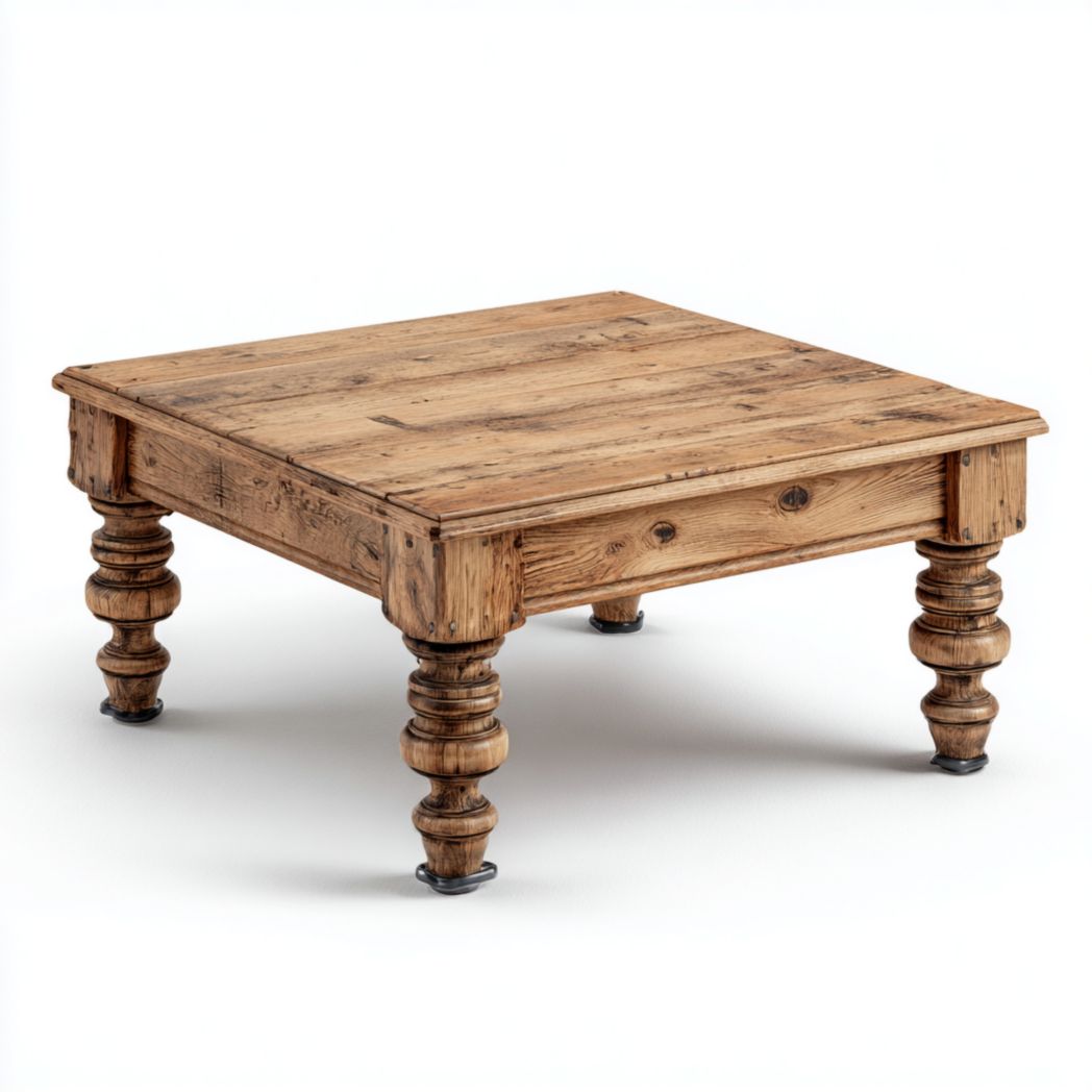 Table basse carrée en bois massif avec pieds sculptés