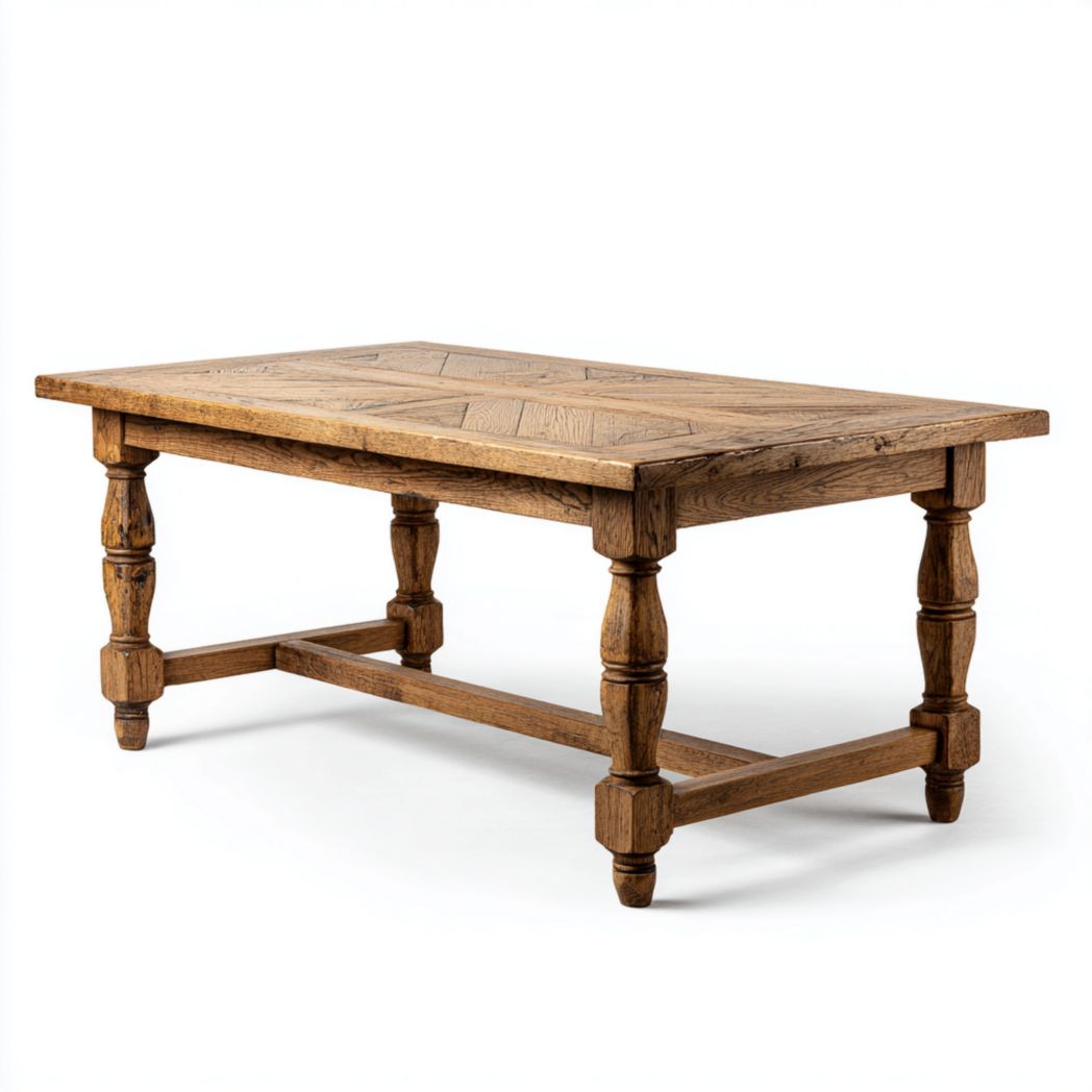 Table rectangulaire en bois de couleur naturelle avec pieds sculptés