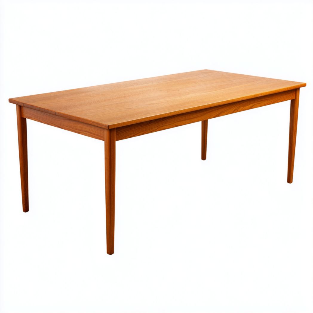 Table rectangulaire en bois avec plateau clair et pieds droits