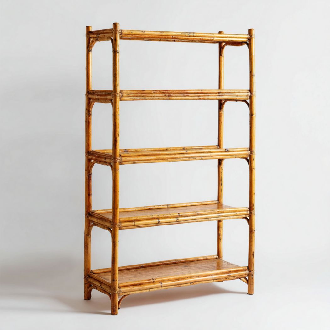 Bibliothèque en bambou marron clair à quatre niveaux et cadre ouvert