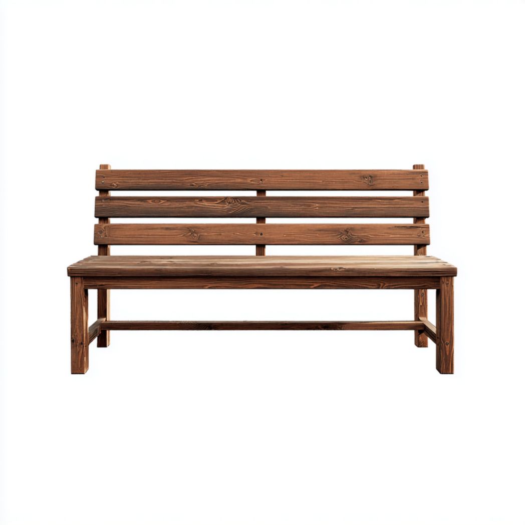 Banc en bois massif avec dossier et assise à lattes marron foncé