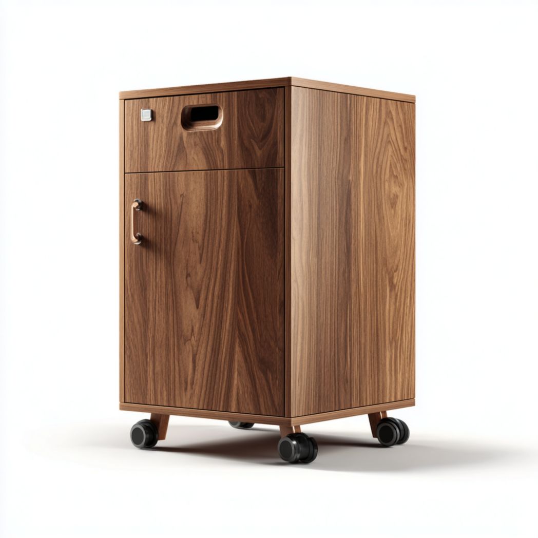 Classeur en bois avec tiroir, compartiment de porte et roulettes