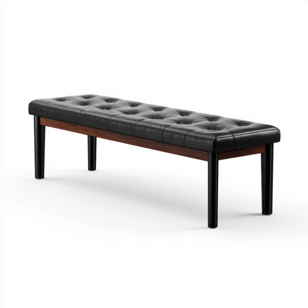 Banc sans dossier avec revêtement en cuir noir