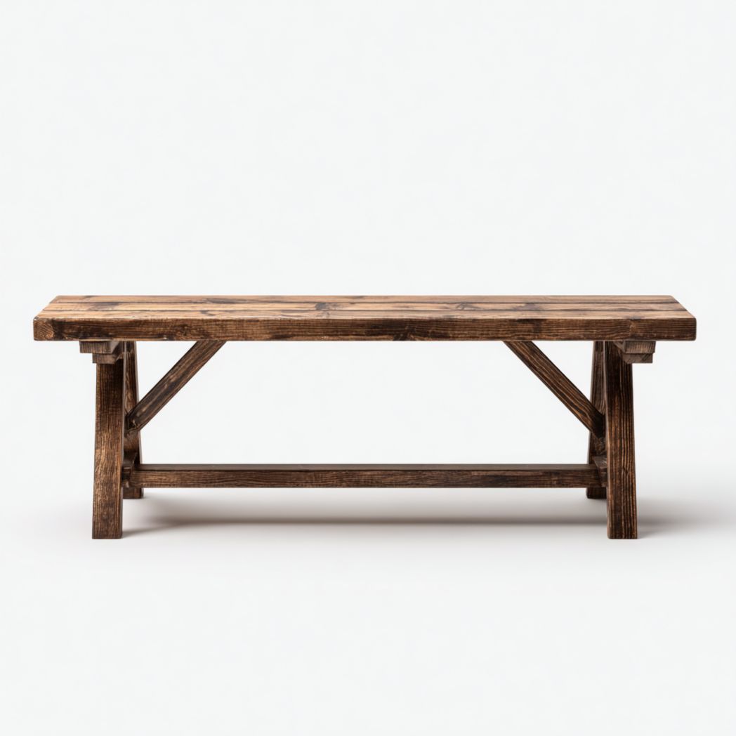 Banc en bois massif marron foncé avec structure de support