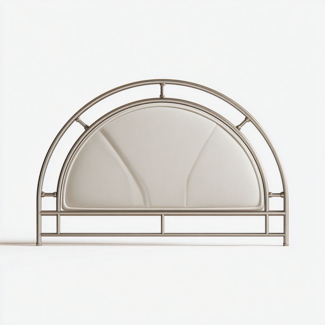 Tête de lit en métal argenté, cadre semi-circulaire avec rembourrage léger