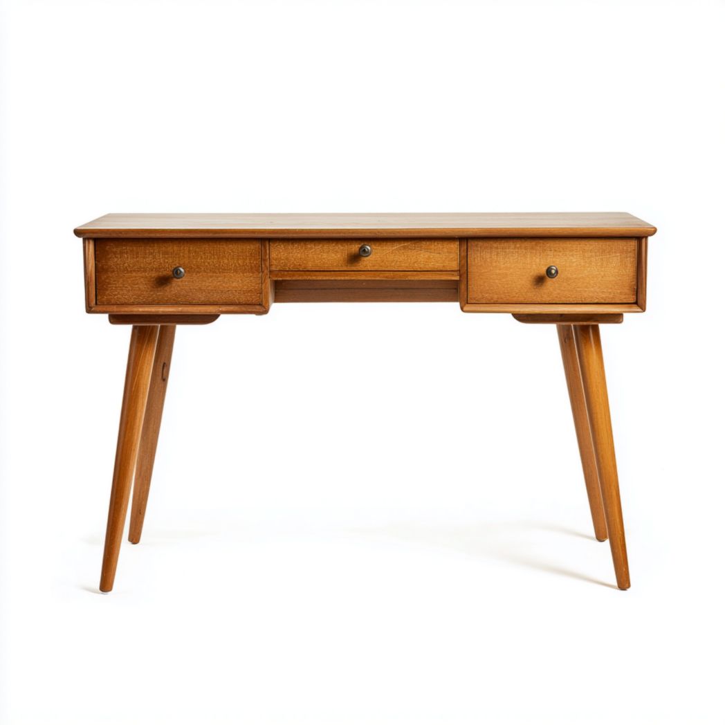 Bureau en bois avec trois tiroirs et quatre pieds inclinés