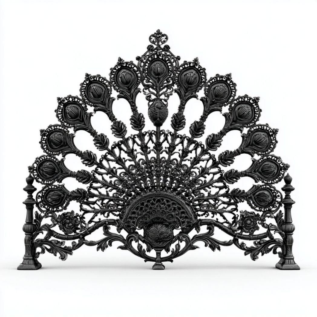 Tête de lit en métal noir en forme d'éventail design ajouré