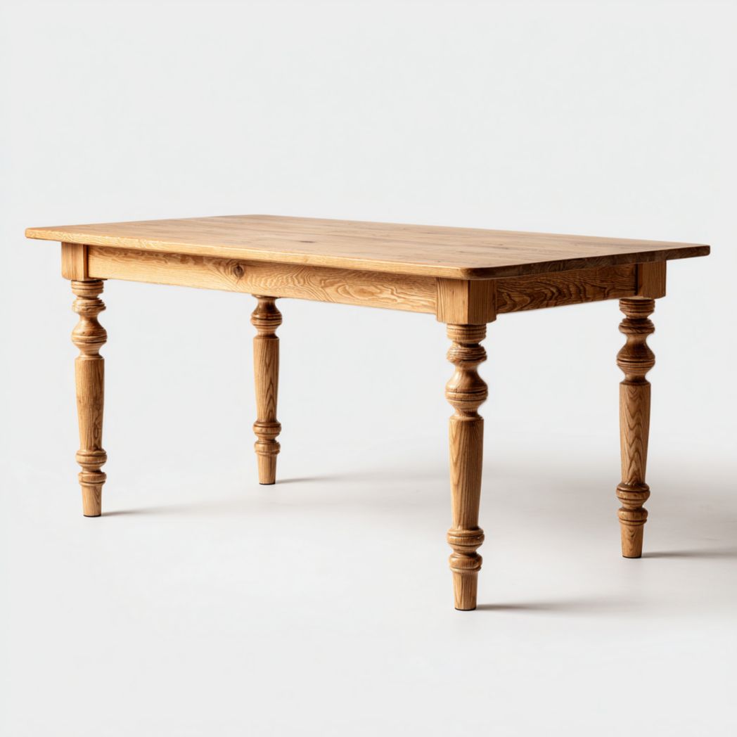Table rectangulaire en bois de couleur naturelle avec pieds tournés
