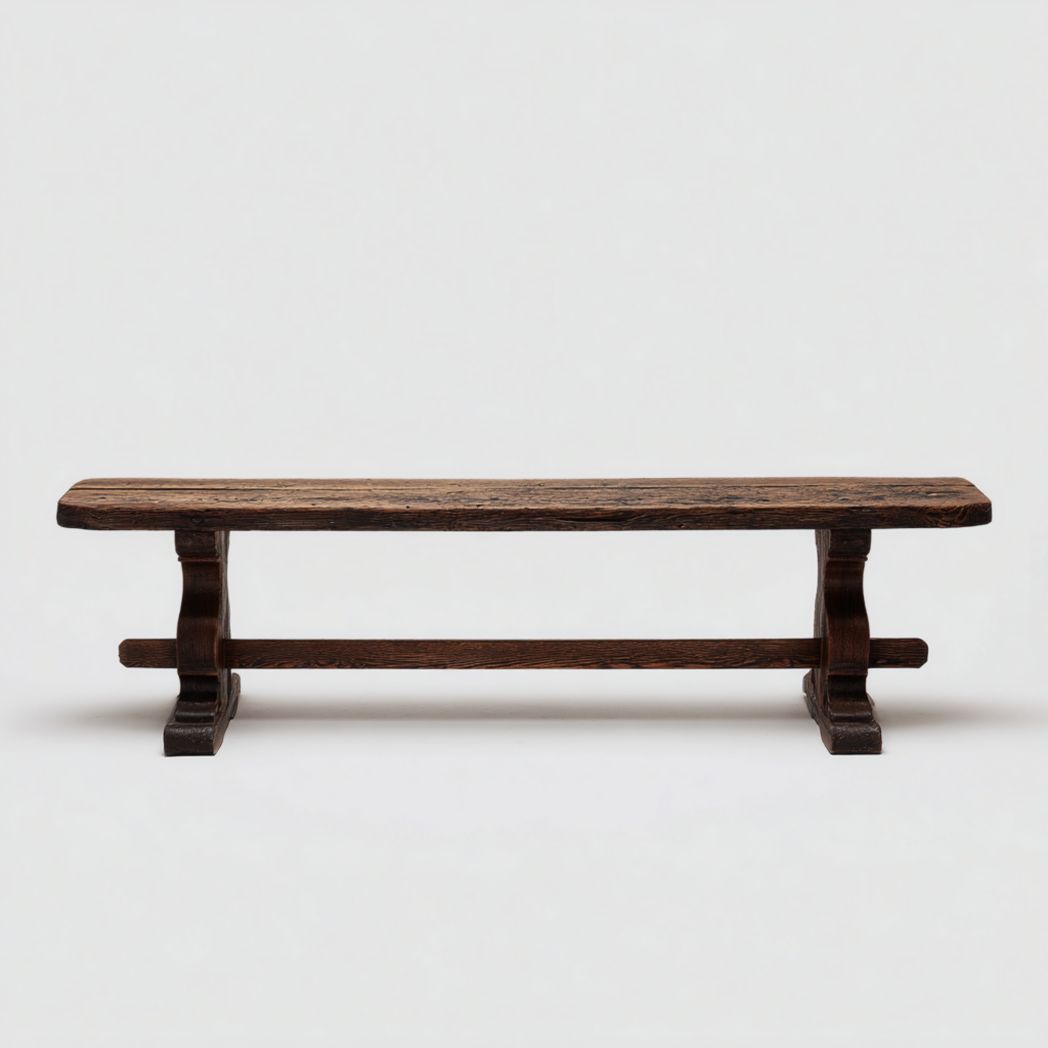 Banc en bois avec assise rectangulaire et supports latéraux en marron foncé