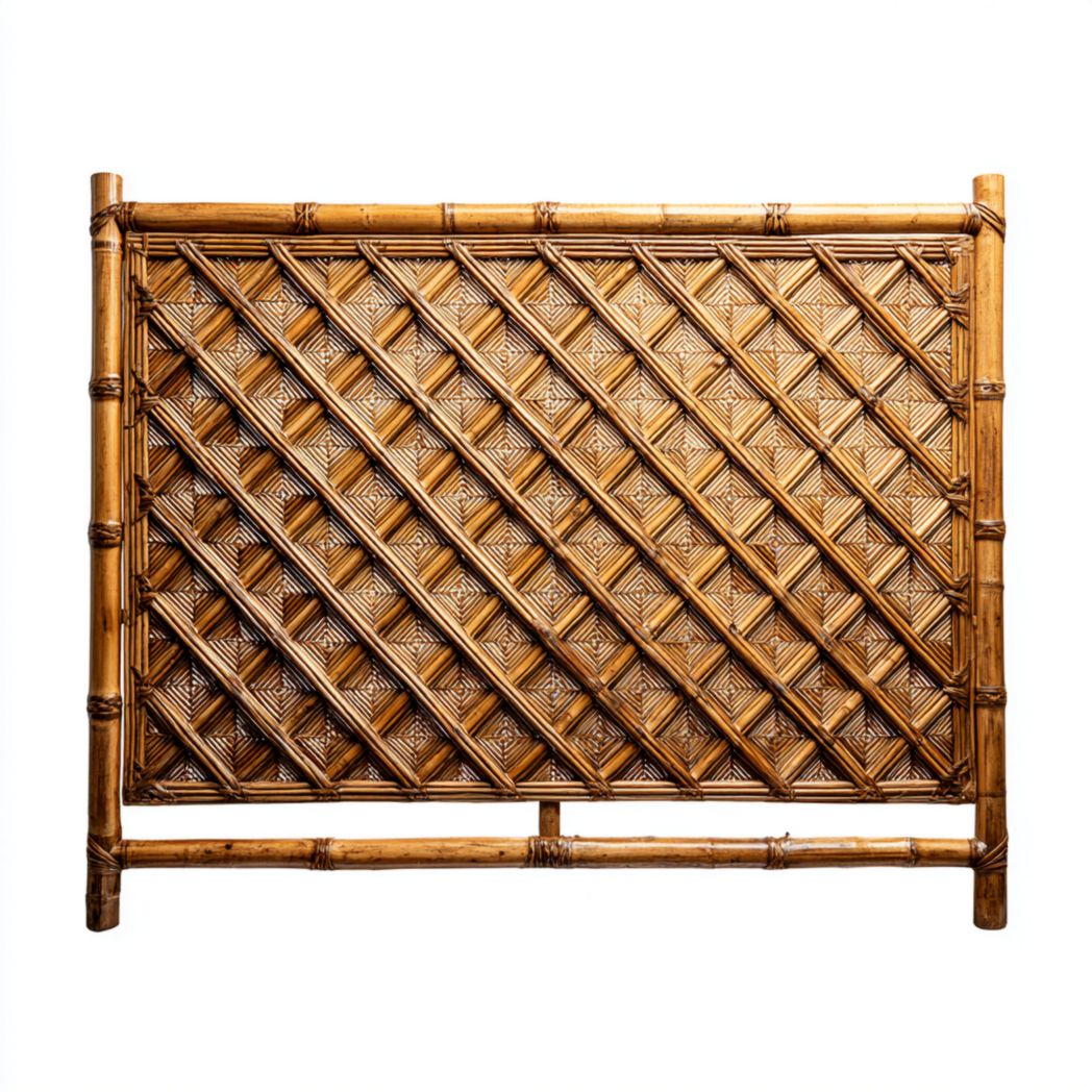 Tête de lit en bambou marron avec cadre rectangulaire et motif tressé