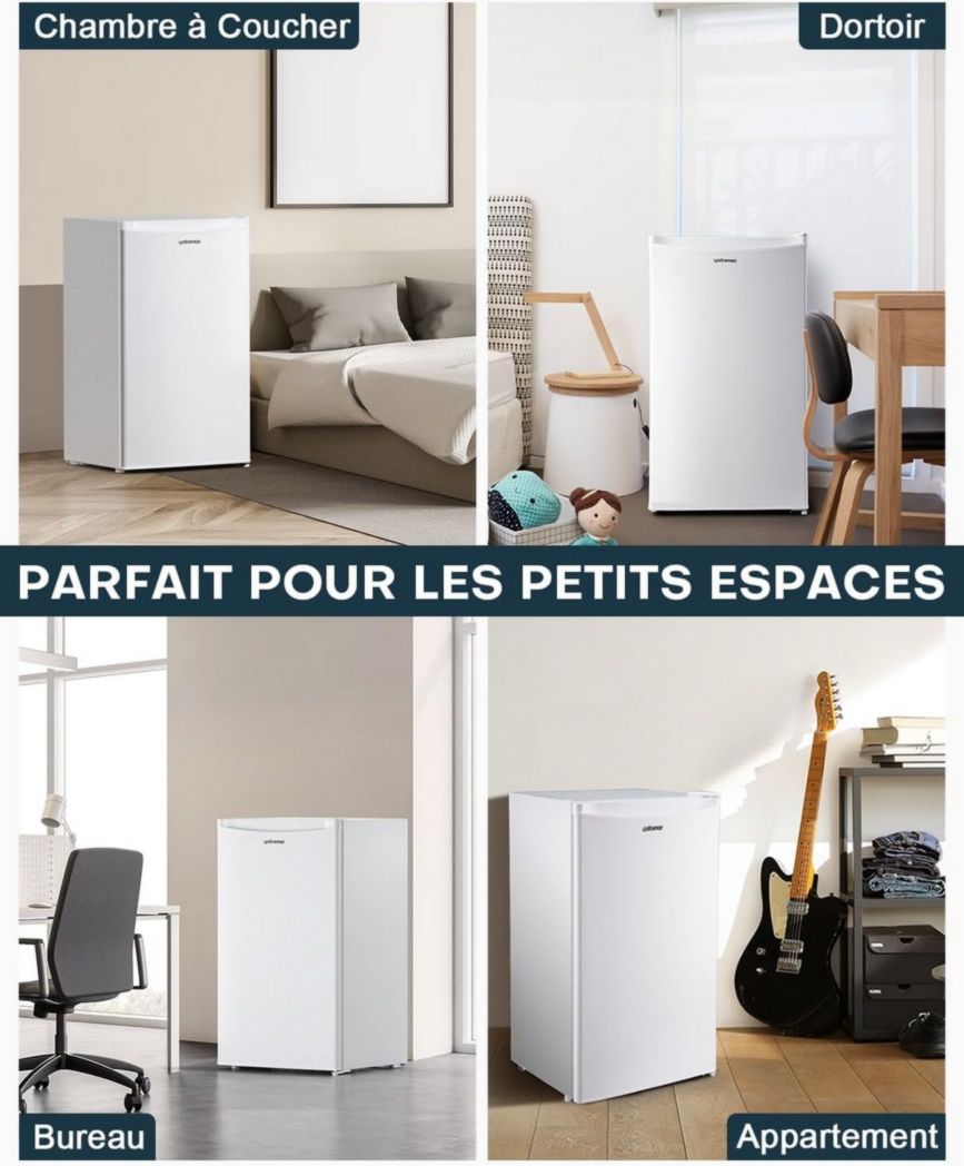 Mini-réfrigérateur Upstreman 91 L avec congélateur, thermostat réglable, pour petite pièce, réfrigérateur haut de gamme pour dortoir, bureau, blanc - BR321