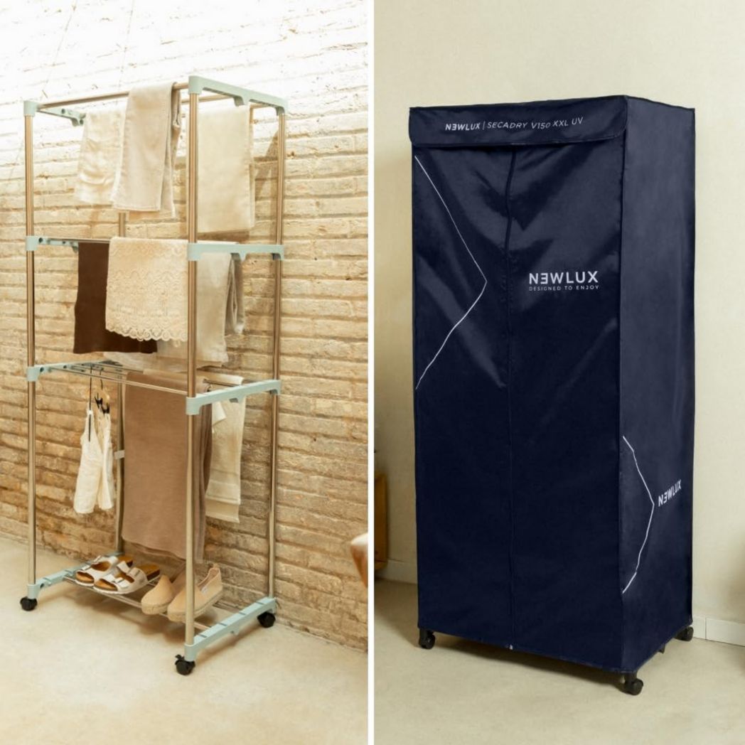 Newlux - Sèche-linge électrique portable Secadry noir avec lampe UV pour la désinfection, 15 kg, température 180 min, 4 niveaux, ventilateur (1200 W), sèche-linge 3 en 1, armoire, sèche-linge