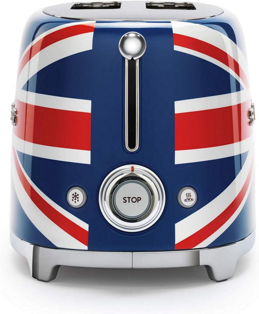 Smeg, Grille-pain 2 tranches TSF01BLEU, 2 fentes 36 mm, 6 niveaux de brunissage, fonctions chauffage, décongélation et bagel, éjection automatique du pain, tiroir ramasse-miettes, 950 W, noir