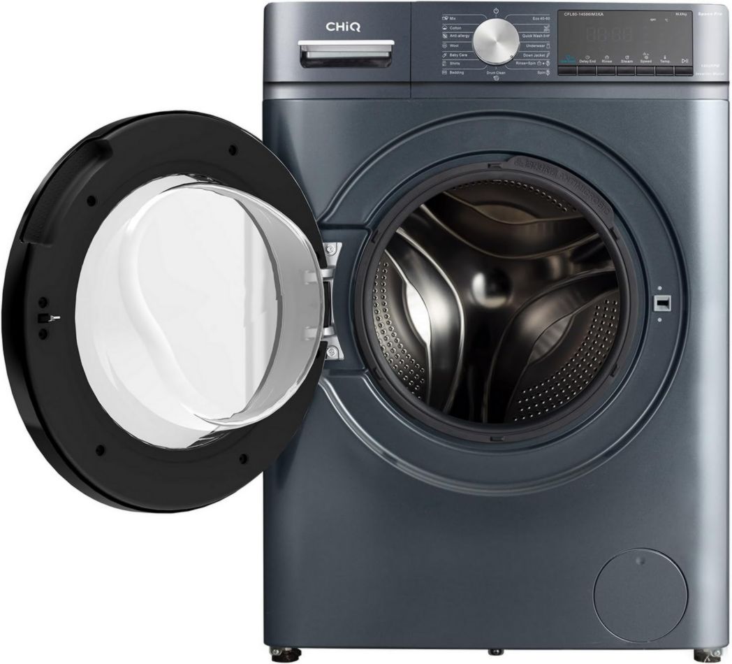 Lave-linge CHIQ CFL80-14586IM3XA, chargement frontal, 8 kg, Space Pro, moteur Inverter stable, 1400 tr/min, programme Smart AI, fonction vapeur, lavage rapide 15 minutes, 15 cycles de lavage, gris